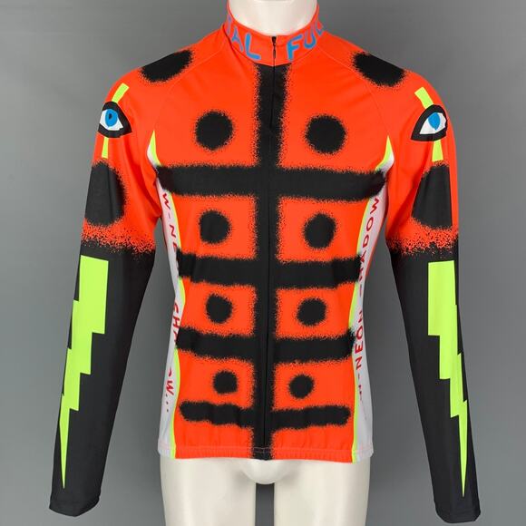 WALTER VAN BEIRENDONCK SS22 Size L Orange Graphic Nylon Jersey Bike Top - Picture 1 of 7